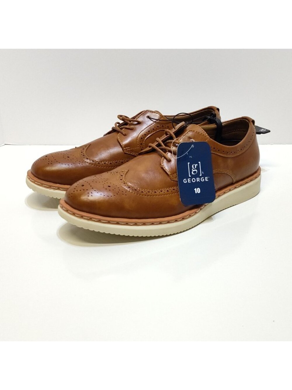 George Jonaah Oxford Dress Shoes Mens 10 Brown Wingtip Brogue Memory Foam Wedge